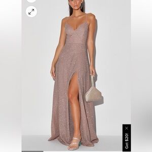 Lulus sparkly glitter shimmer mauve gown medium